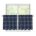 Dark Blue Tattersall Pattern Print Tier Curtains
