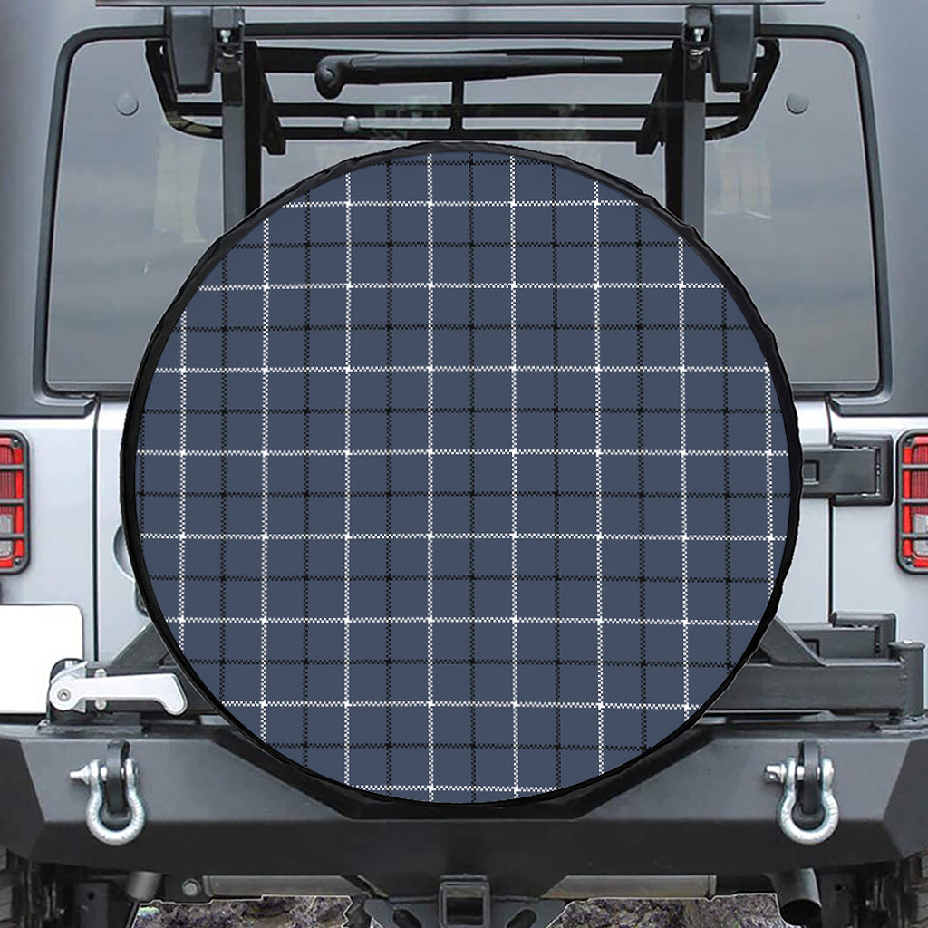 Dark Blue Tattersall Pattern Print Tire Cover