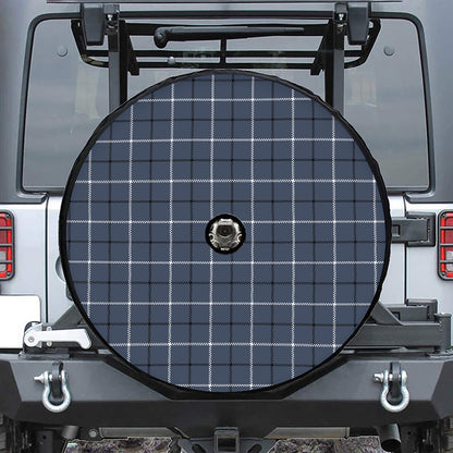 Dark Blue Tattersall Pattern Print Tire Cover With Camera Hole