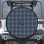 Dark Blue Tattersall Pattern Print Tire Cover With Camera Hole