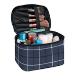 Dark Blue Tattersall Pattern Print Travel Makeup Bag
