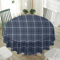 Dark Blue Tattersall Pattern Print Waterproof Round Tablecloth