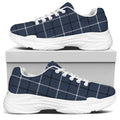 Dark Blue Tattersall Pattern Print White Chunky Shoes