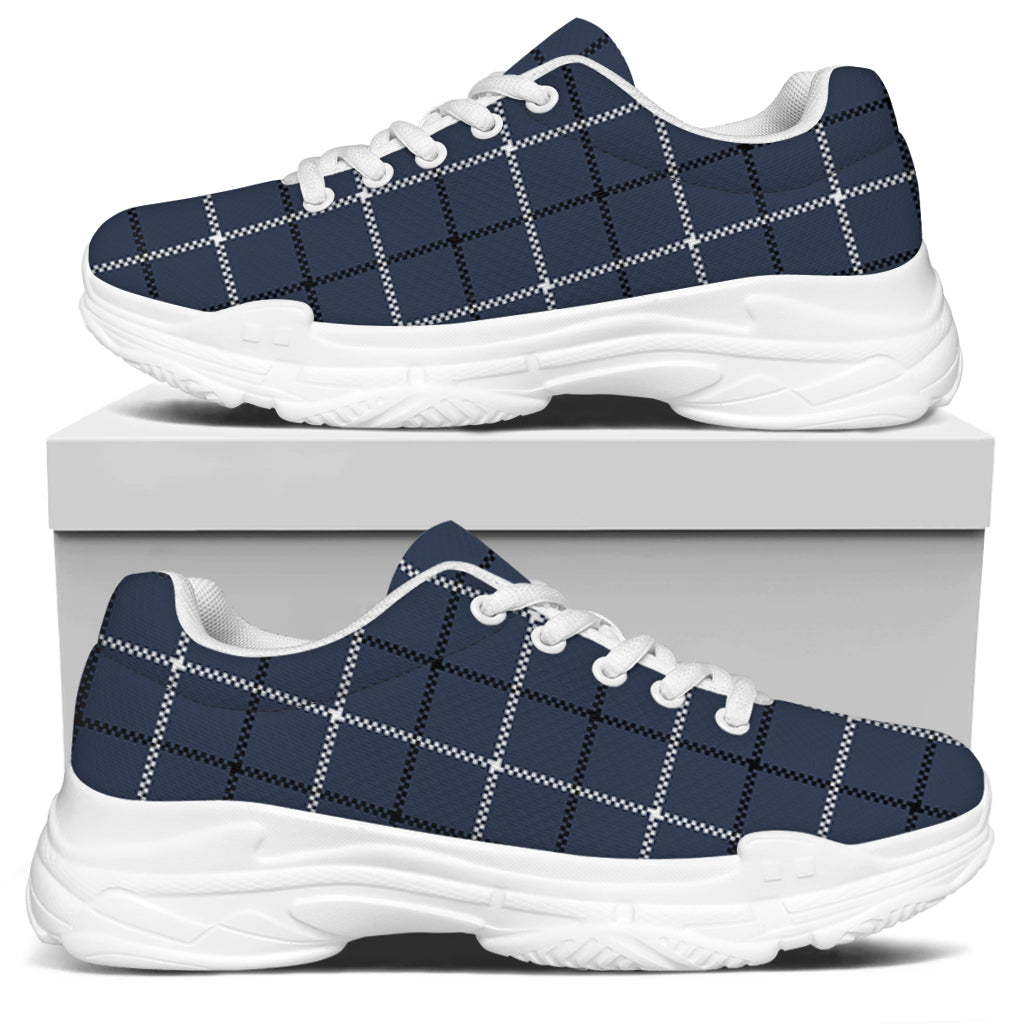 Dark Blue Tattersall Pattern Print White Chunky Shoes