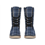 Dark Blue Tattersall Pattern Print Winter Boots