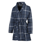 Dark Blue Tattersall Pattern Print Women's Bathrobe