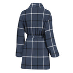 Dark Blue Tattersall Pattern Print Women's Bathrobe