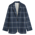 Dark Blue Tattersall Pattern Print Women's Blazer