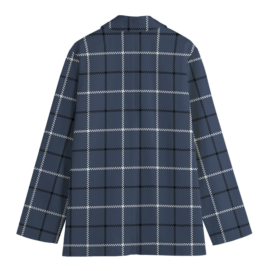 Dark Blue Tattersall Pattern Print Women's Blazer