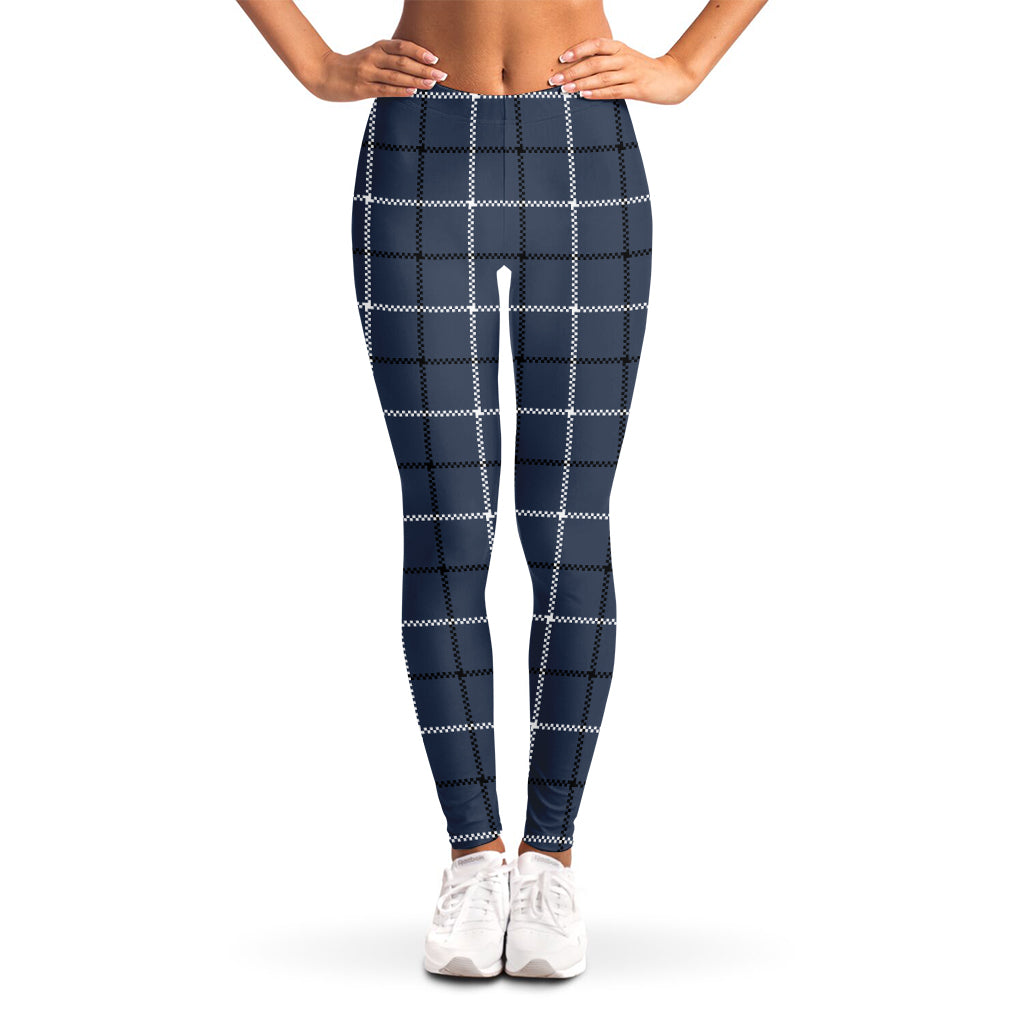 Dark Blue Tattersall Pattern Print Women's Leggings