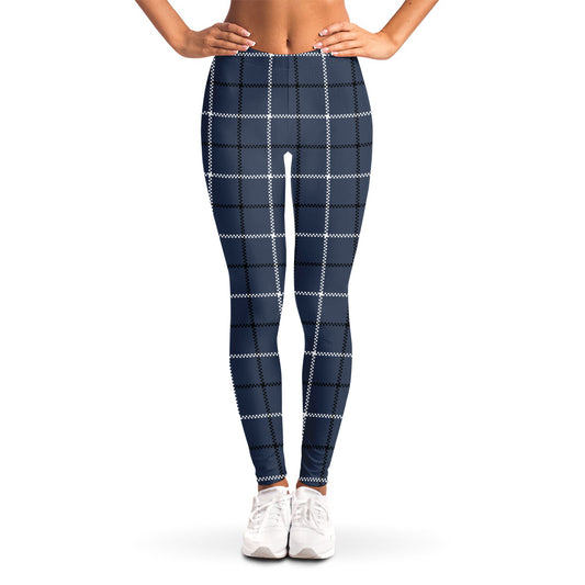 Dark Blue Tattersall Pattern Print Women's Leggings