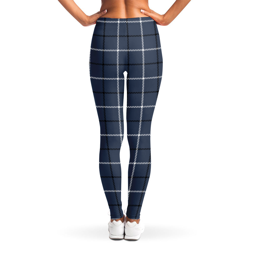 Dark Blue Tattersall Pattern Print Women's Leggings