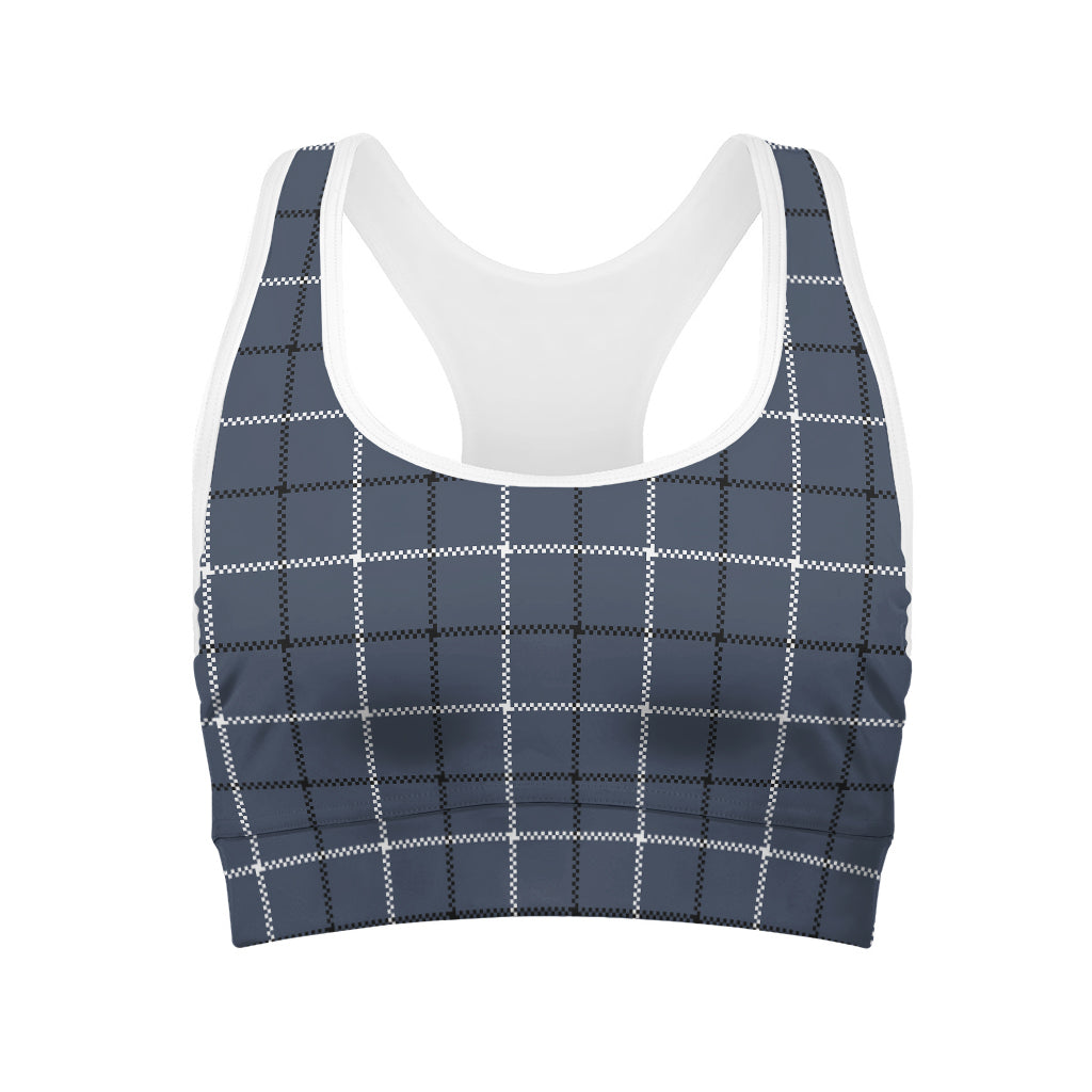 Dark Blue Tattersall Pattern Print Women's Sports Bra