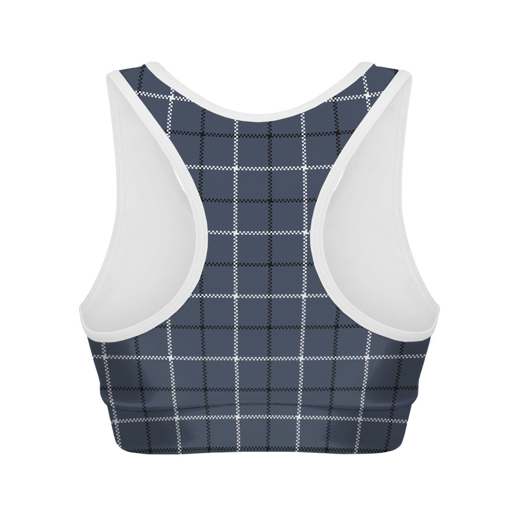 Dark Blue Tattersall Pattern Print Women's Sports Bra