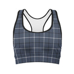 Dark Blue Tattersall Pattern Print Women's Sports Bra