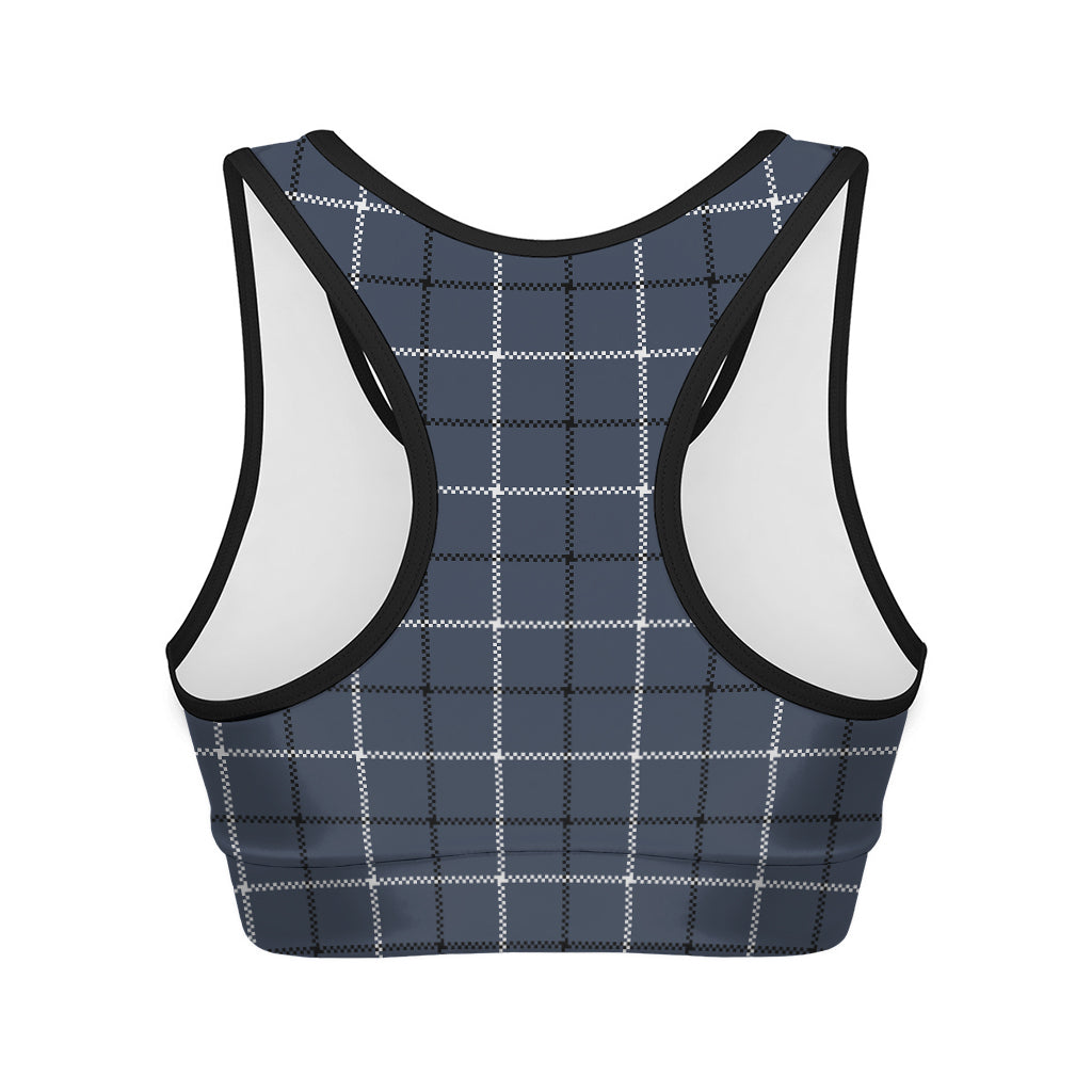 Dark Blue Tattersall Pattern Print Women's Sports Bra