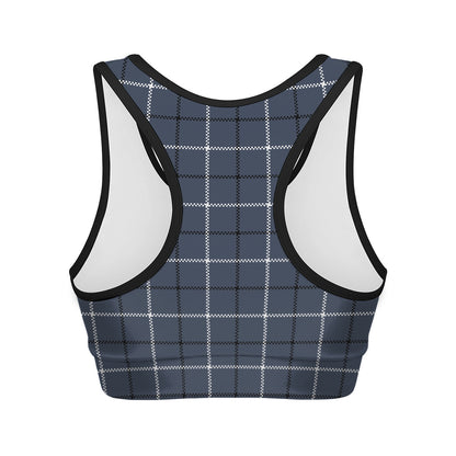 Dark Blue Tattersall Pattern Print Women's Sports Bra