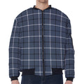 Dark Blue Tattersall Pattern Print Zip Sleeve Bomber Jacket