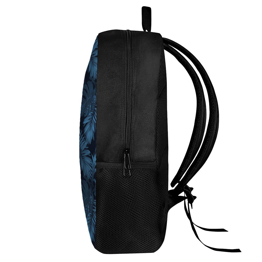 Dark Blue Tropical Leaf Pattern Print 17 Inch Backpack