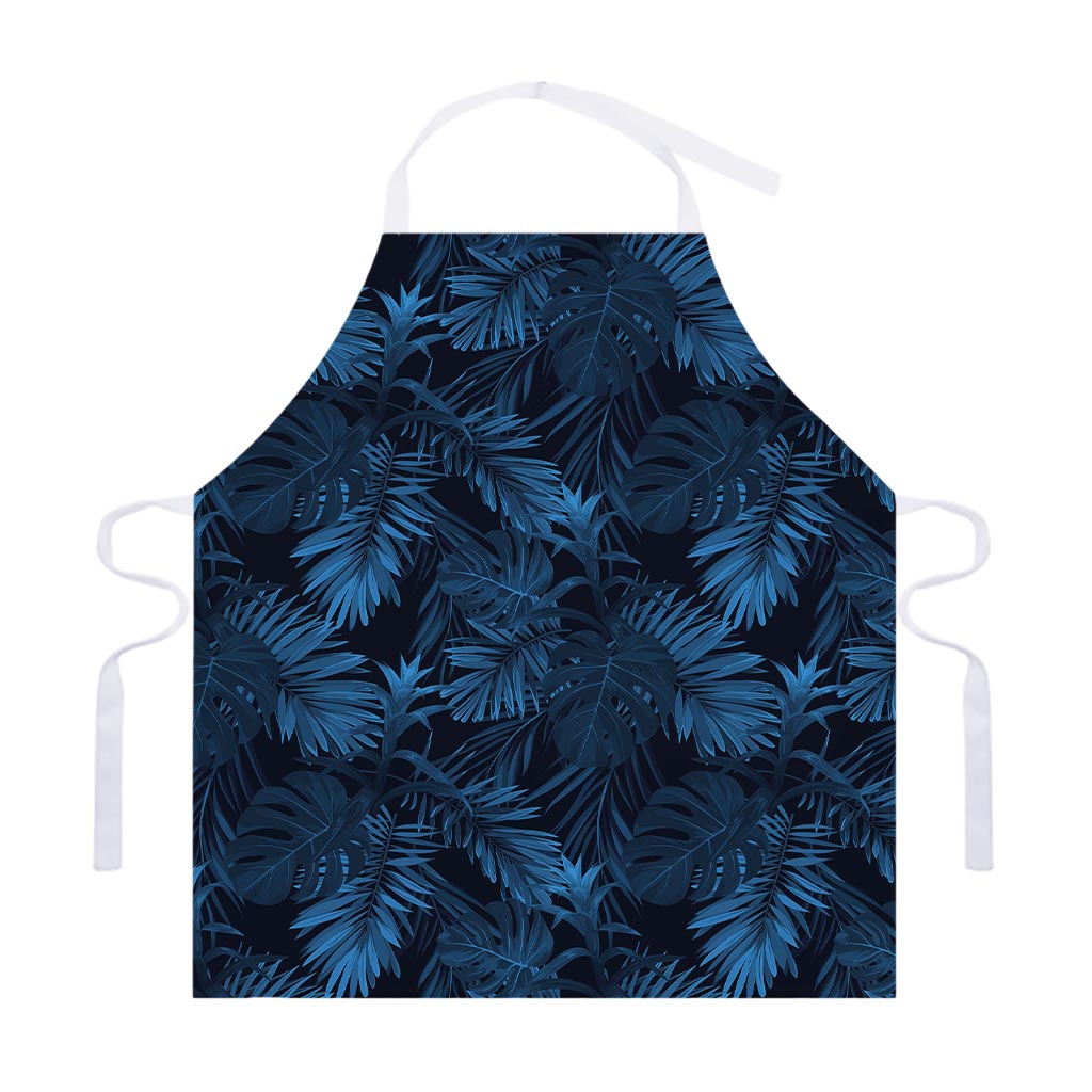 Dark Blue Tropical Leaf Pattern Print Adjustable Apron