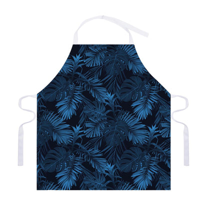 Dark Blue Tropical Leaf Pattern Print Adjustable Apron
