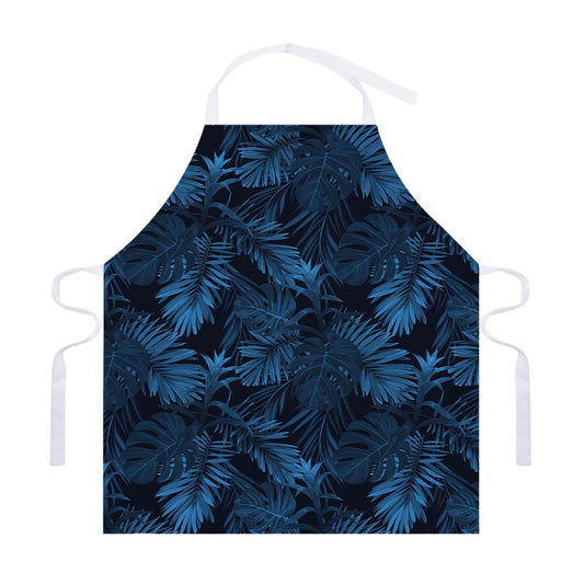 Dark Blue Tropical Leaf Pattern Print Adjustable Apron