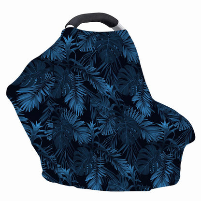 Dark Blue Tropical Leaf Pattern Print Baby Seat Cover