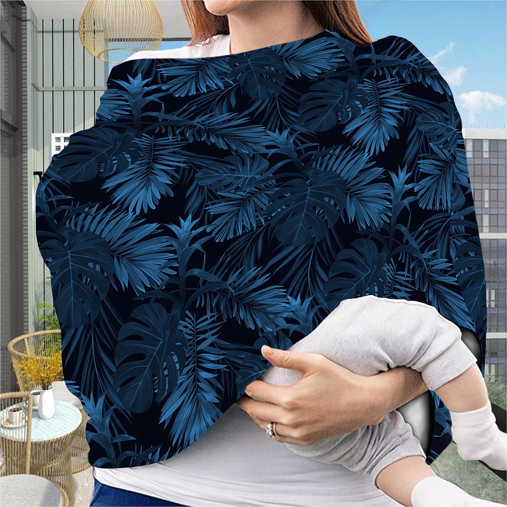 Dark Blue Tropical Leaf Pattern Print Baby Seat Cover