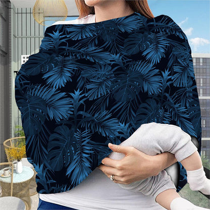 Dark Blue Tropical Leaf Pattern Print Baby Seat Cover