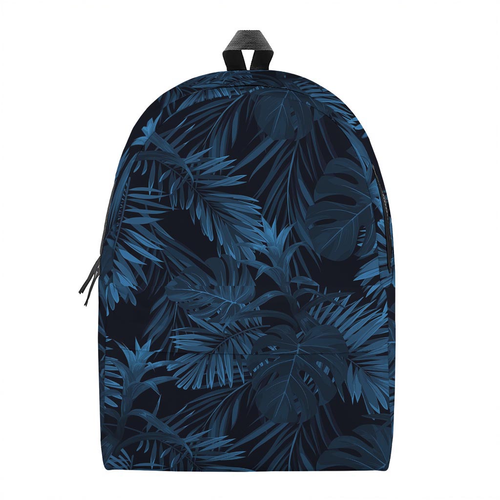 Dark Blue Tropical Leaf Pattern Print Backpack