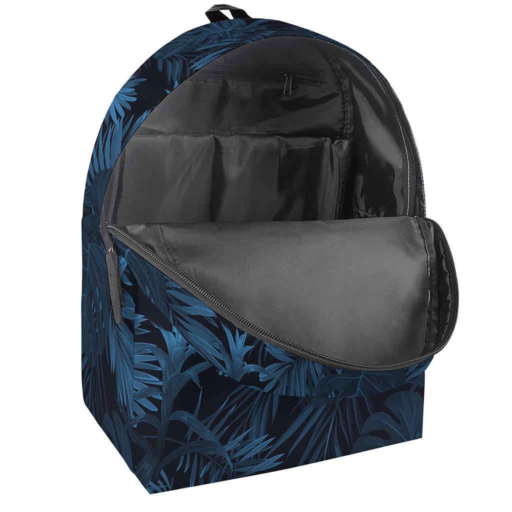 Dark Blue Tropical Leaf Pattern Print Backpack