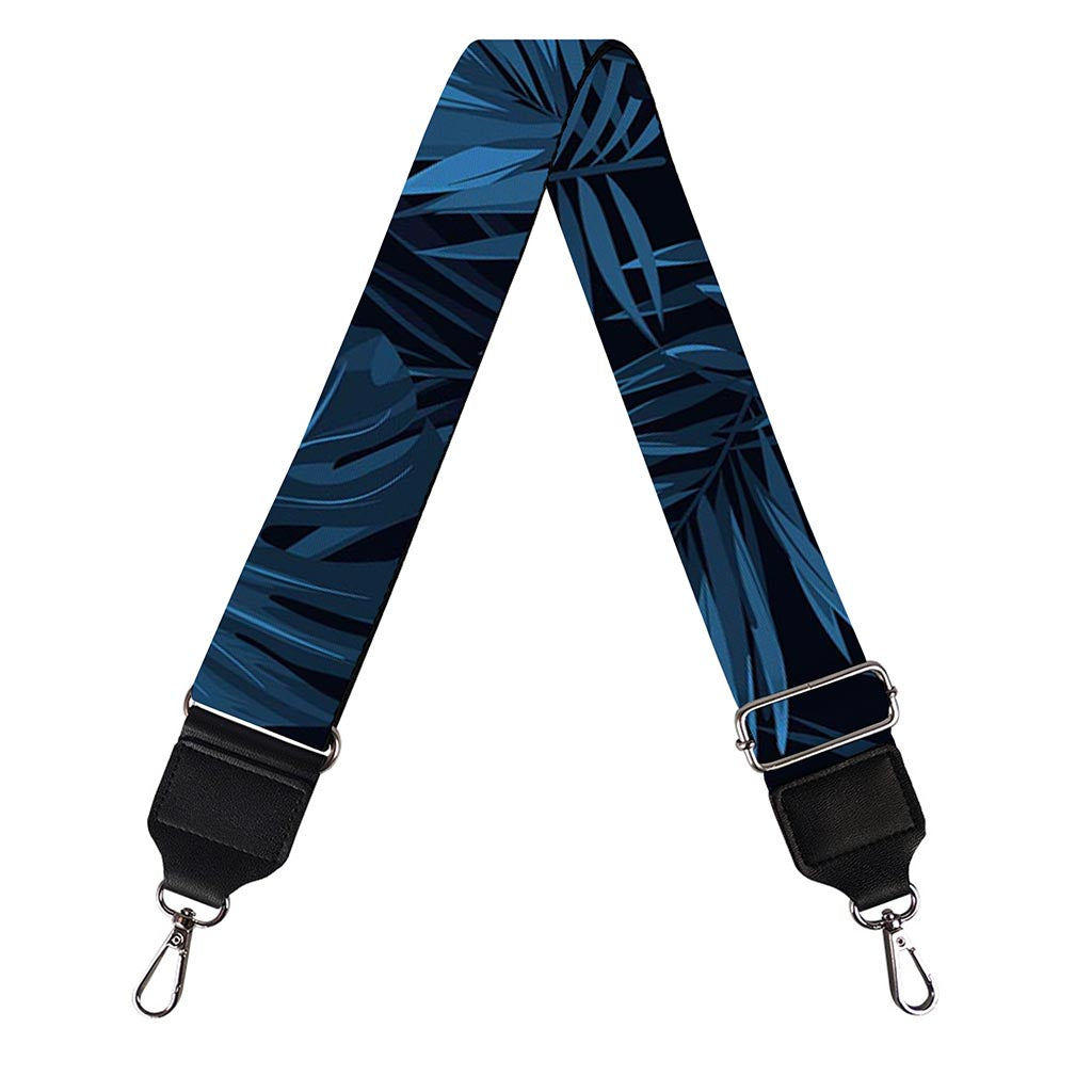Dark Blue Tropical Leaf Pattern Print Bag Strap