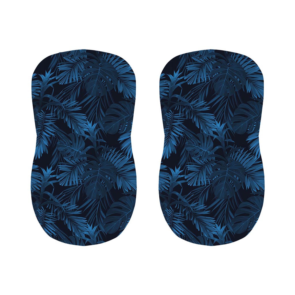 Dark Blue Tropical Leaf Pattern Print Bar Stool Covers