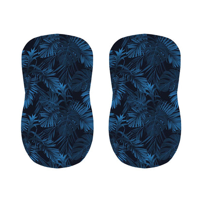 Dark Blue Tropical Leaf Pattern Print Bar Stool Covers