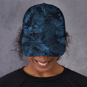 Dark Blue Tropical Leaf Pattern Print Baseball Cap