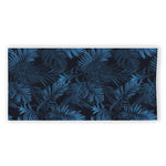Dark Blue Tropical Leaf Pattern Print Beach Towel