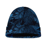 Dark Blue Tropical Leaf Pattern Print Beanie