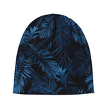 Dark Blue Tropical Leaf Pattern Print Beanie
