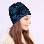 Dark Blue Tropical Leaf Pattern Print Beanie