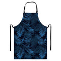 Dark Blue Tropical Leaf Pattern Print Bib Apron With Pocket