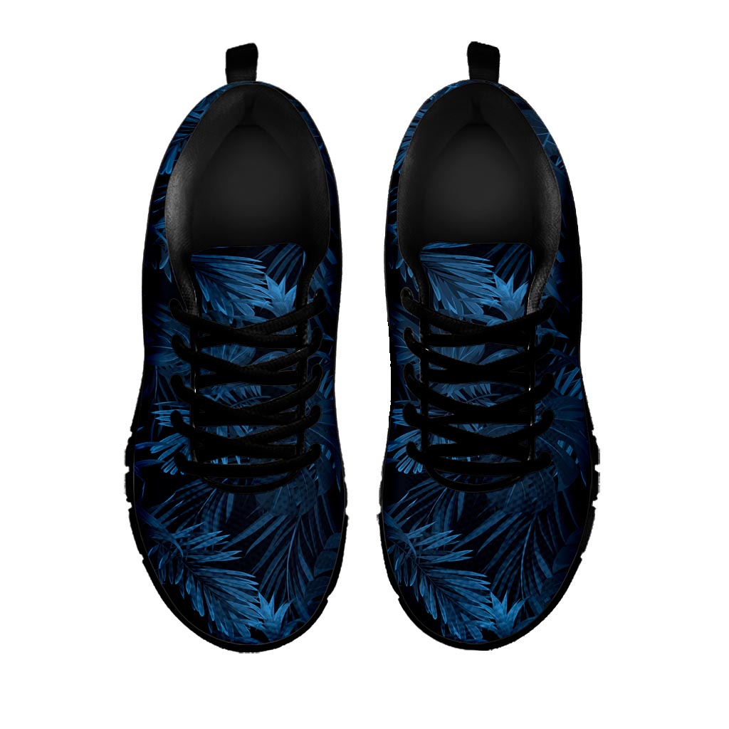 Dark Blue Tropical Leaf Pattern Print Black Running Shoes