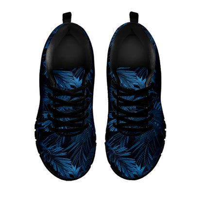 Dark Blue Tropical Leaf Pattern Print Black Running Shoes