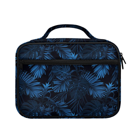 Dark Blue Tropical Leaf Pattern Print Briefcase Bible Bag