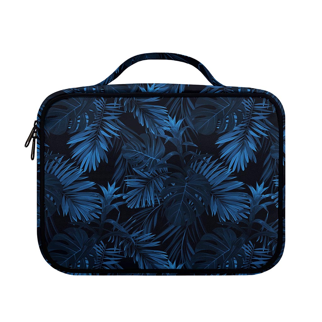 Dark Blue Tropical Leaf Pattern Print Briefcase Bible Bag