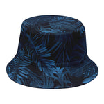 Dark Blue Tropical Leaf Pattern Print Bucket Hat