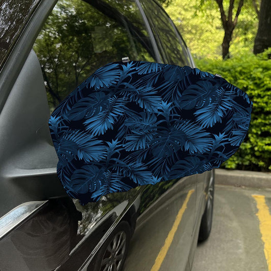 Dark Blue Tropical Leaf Pattern Print Car Side Mirror Covers