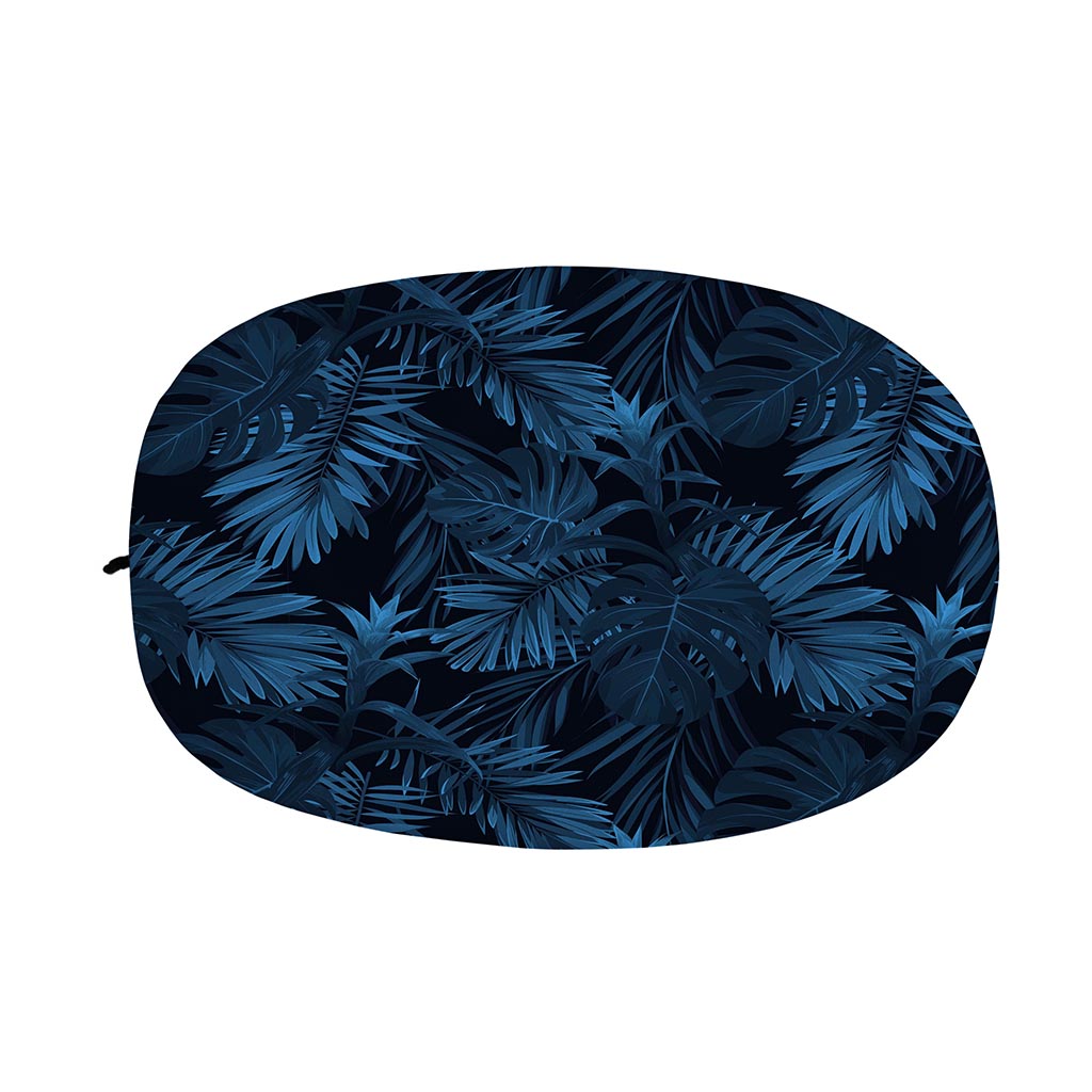 Dark Blue Tropical Leaf Pattern Print Car Side Mirror Covers