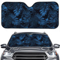 Dark Blue Tropical Leaf Pattern Print Car Windshield Sun Shade