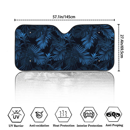 Dark Blue Tropical Leaf Pattern Print Car Windshield Sun Shade