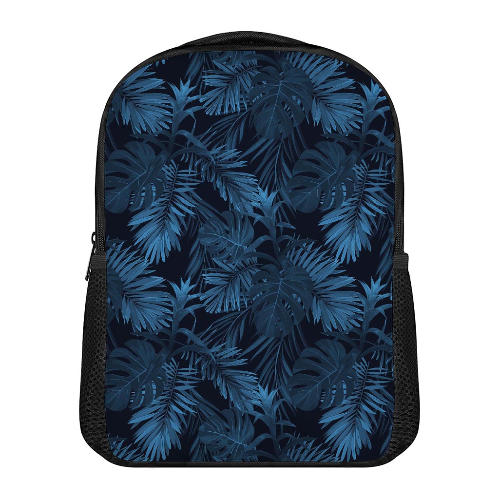 Dark Blue Tropical Leaf Pattern Print Casual Backpack